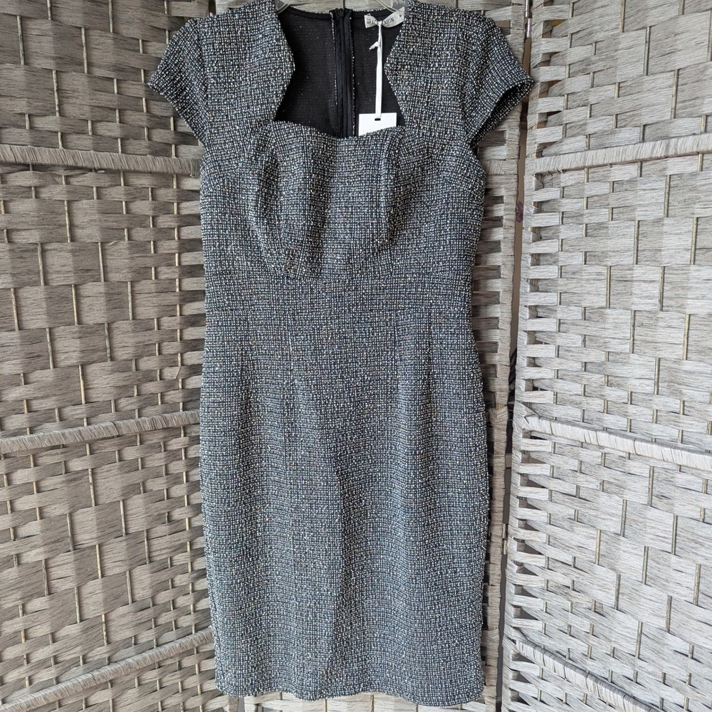 Grace Karin Tweed Sheath Dress Black White Multicolor Cap Sleeve Sz M Bodycon - Picture 1 of 10
